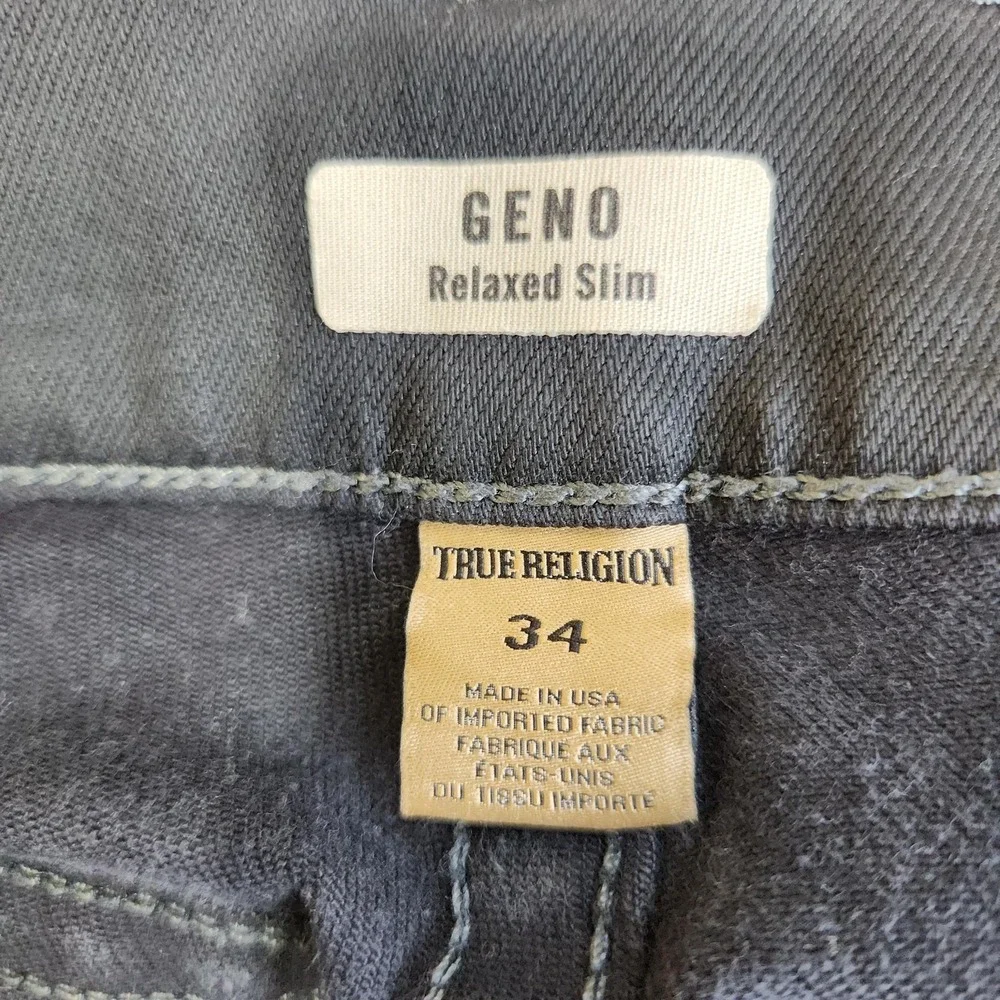 True Religion Geno Relaxed Slim Jeans Mens 34x34 Black Dark Wash Stretch Denim